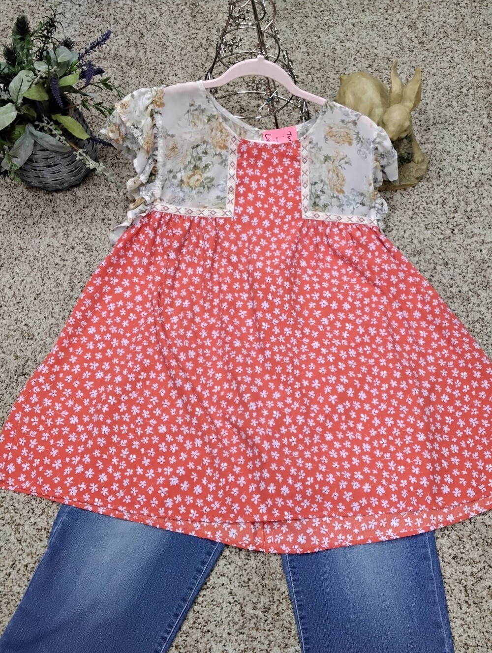 4079 Size XL entro Coral Floral Patchwork Tunic Top